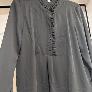 J. Crew Factory Black Ruffle Blouse